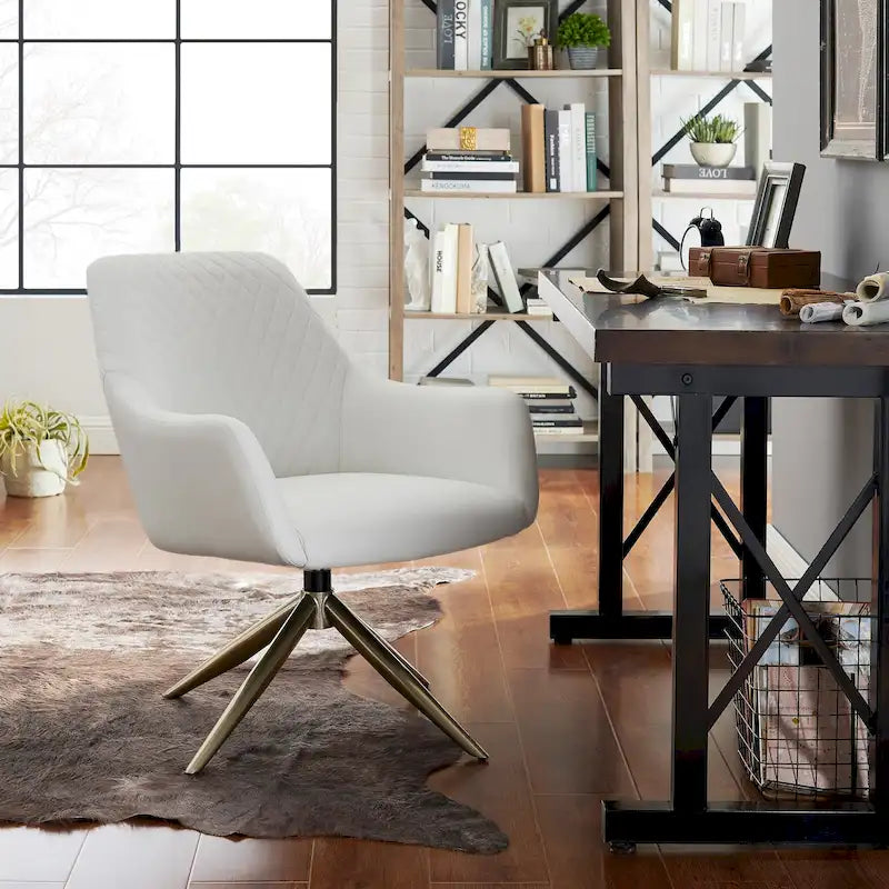 Faux Leather Swivel Accent Arm Chair with Golden Base