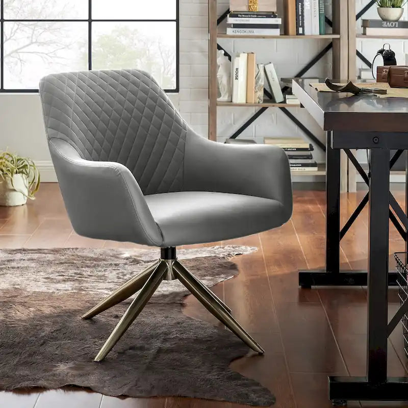 Faux Leather Swivel Accent Arm Chair with Golden Base