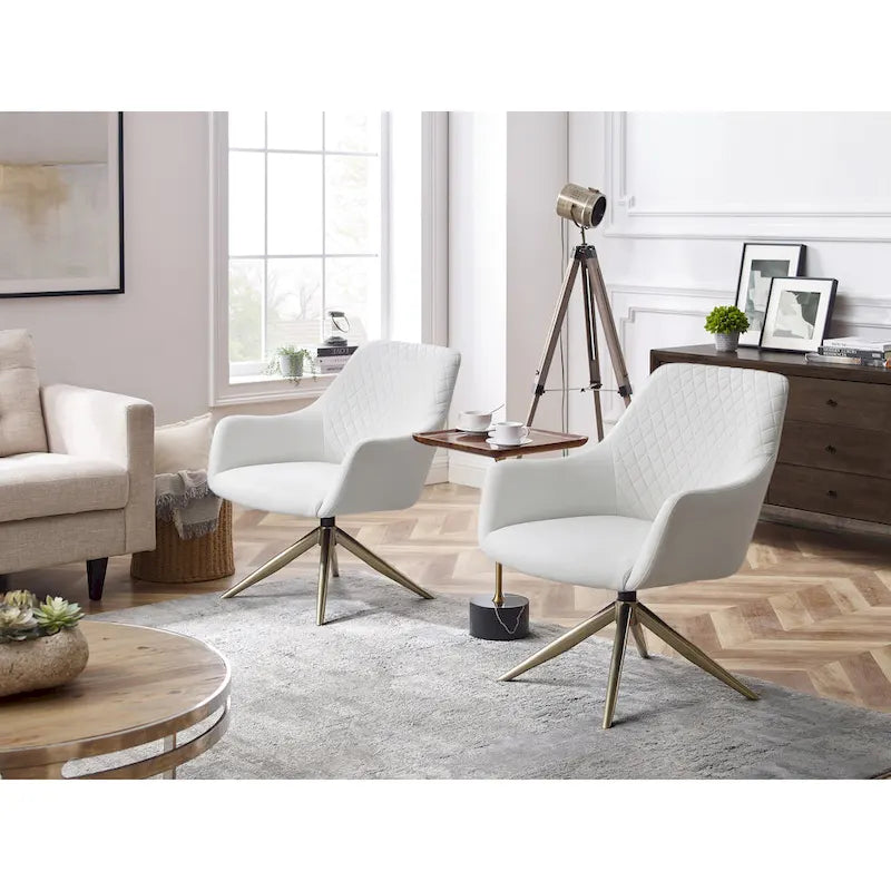 Faux Leather Swivel Accent Arm Chair with Golden Base