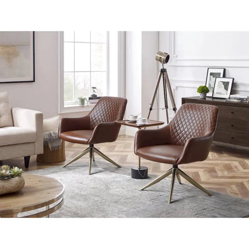 Faux Leather Swivel Accent Arm Chair with Golden Base