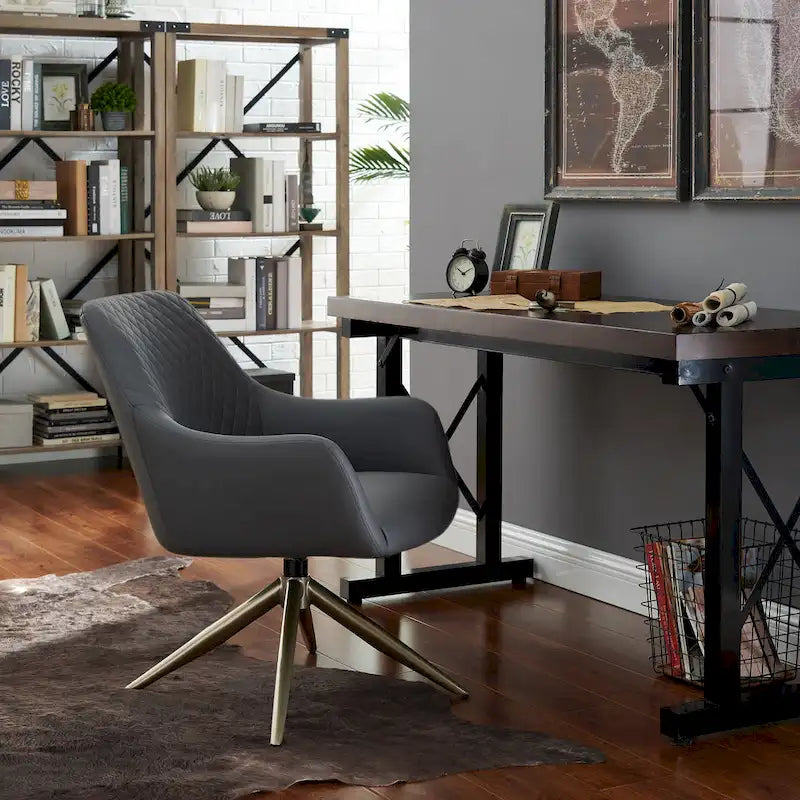 Faux Leather Swivel Accent Arm Chair with Golden Base