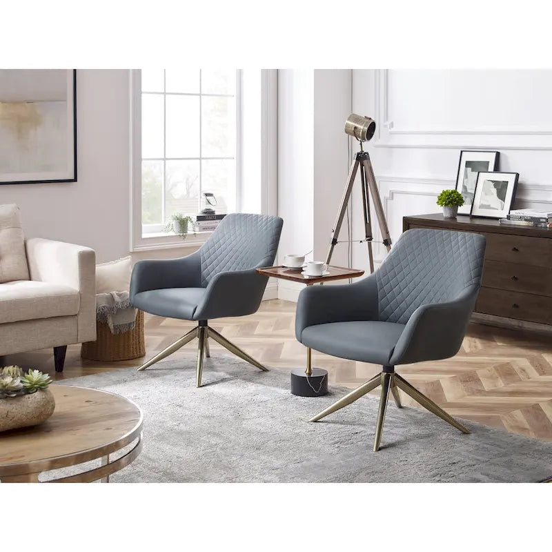 Faux Leather Swivel Accent Arm Chair with Golden Base
