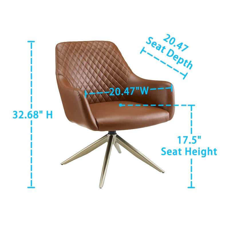 Faux Leather Swivel Accent Arm Chair with Golden Base