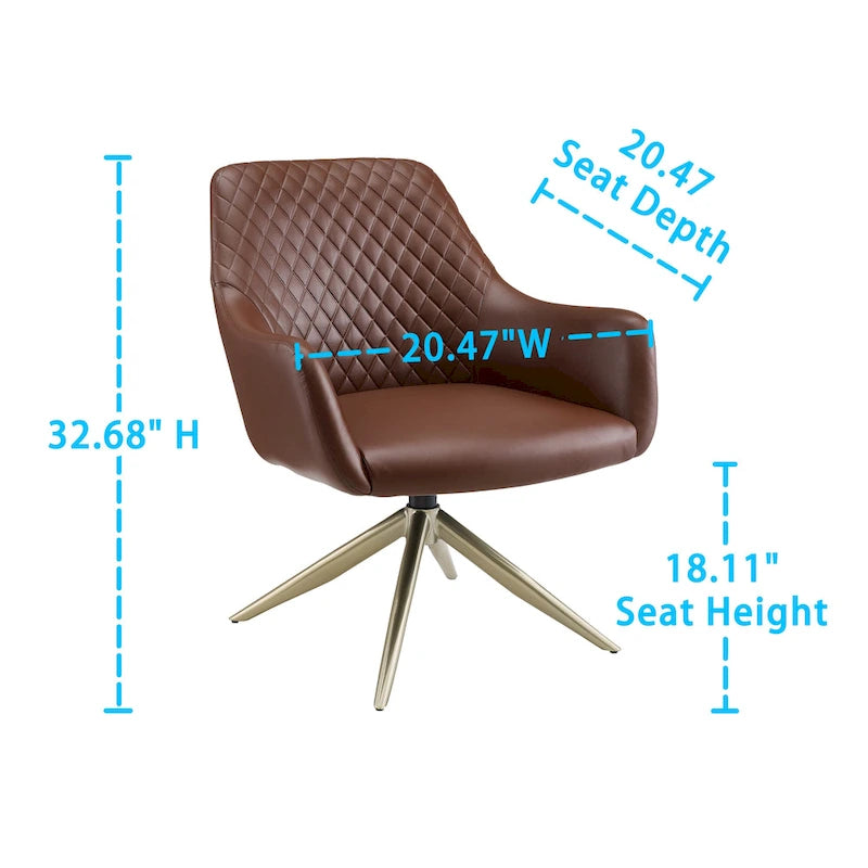 Faux Leather Swivel Accent Arm Chair with Golden Base