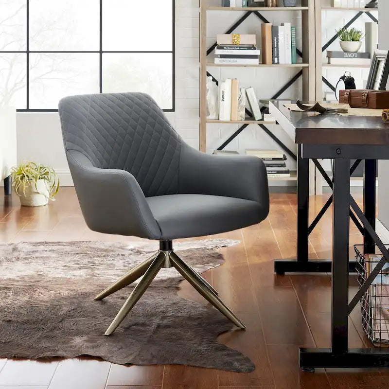 Faux Leather Swivel Accent Arm Chair with Golden Base