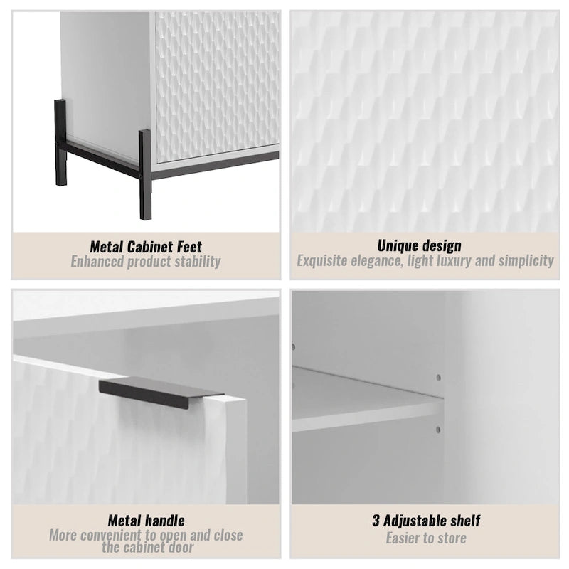 High-Gloss 4-Door Accent Buffet Sideboard with Adjustable Shelves and Metal Legs