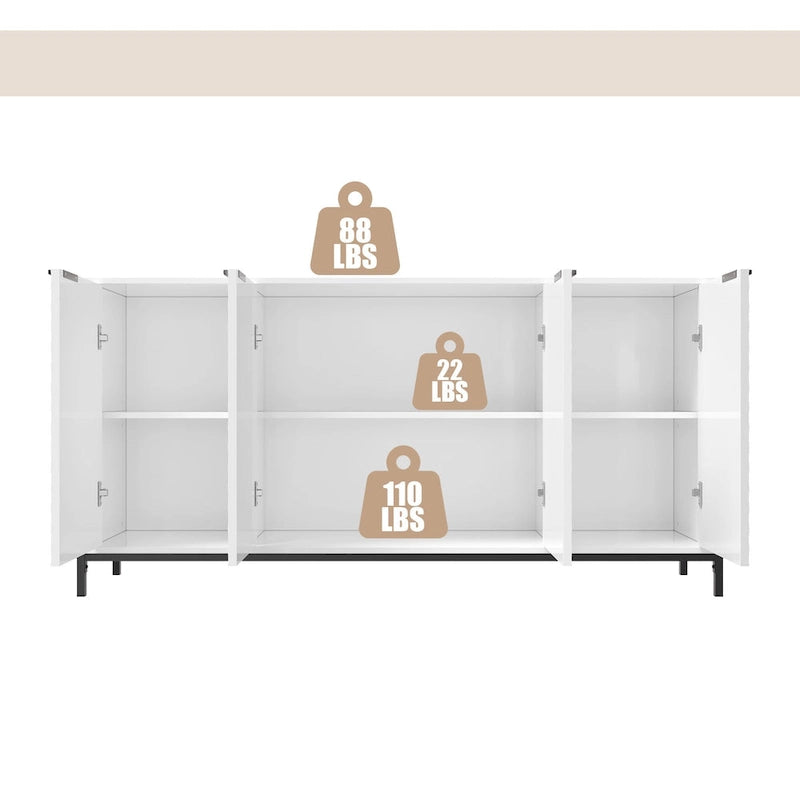 High-Gloss 4-Door Accent Buffet Sideboard with Adjustable Shelves and Metal Legs