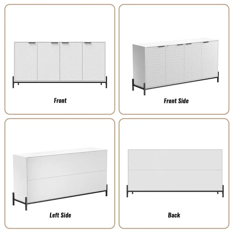 High-Gloss 4-Door Accent Buffet Sideboard with Adjustable Shelves and Metal Legs