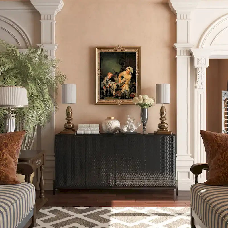 High-Gloss 4-Door Accent Buffet Sideboard with Adjustable Shelves and Metal Legs