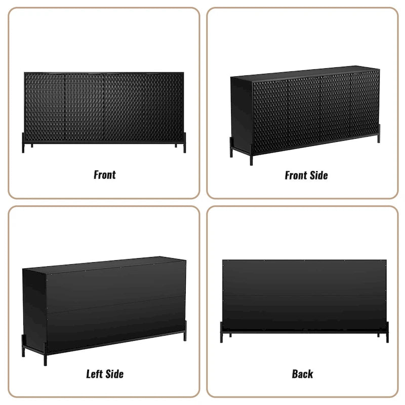 High-Gloss 4-Door Accent Buffet Sideboard with Adjustable Shelves and Metal Legs