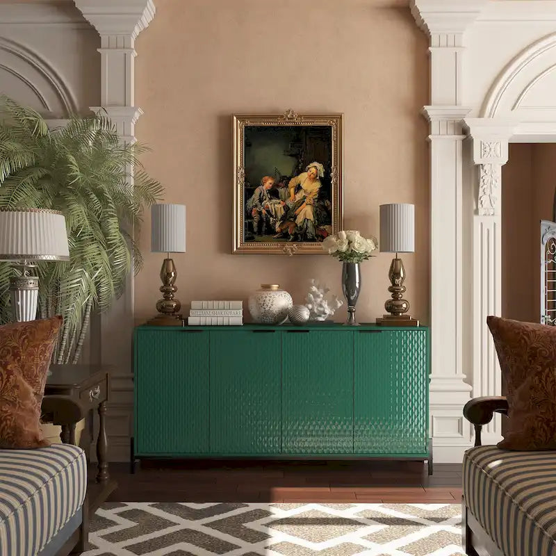 High-Gloss 4-Door Accent Buffet Sideboard with Adjustable Shelves and Metal Legs