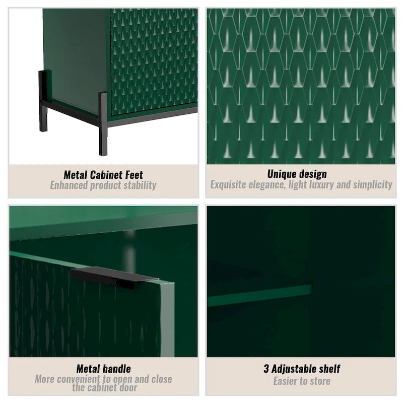 High-Gloss 4-Door Accent Buffet Sideboard with Adjustable Shelves and Metal Legs