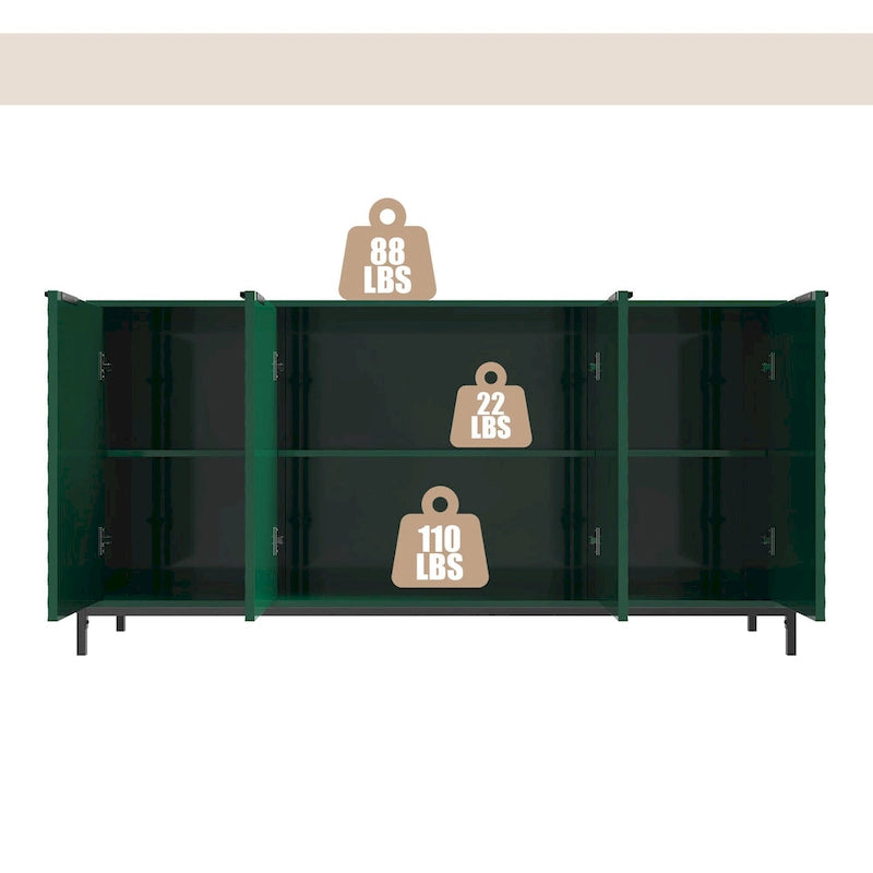 High-Gloss 4-Door Accent Buffet Sideboard with Adjustable Shelves and Metal Legs