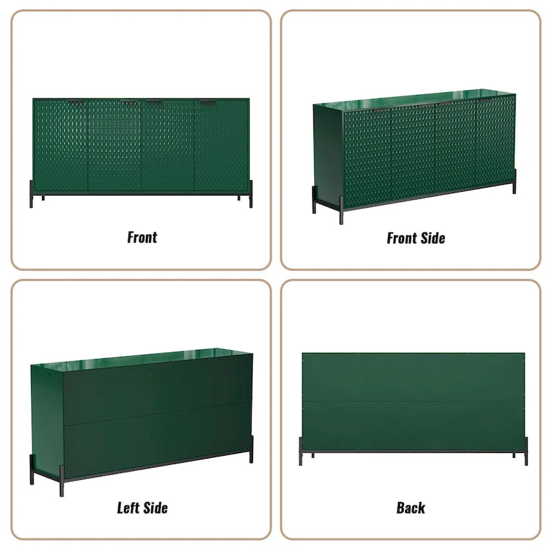 High-Gloss 4-Door Accent Buffet Sideboard with Adjustable Shelves and Metal Legs
