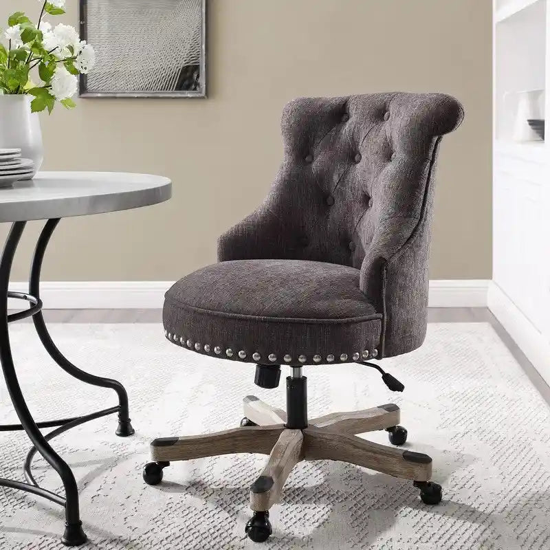 Button-Tufted Swivel Office Chair with Nailhead Accents and Adjustable Height