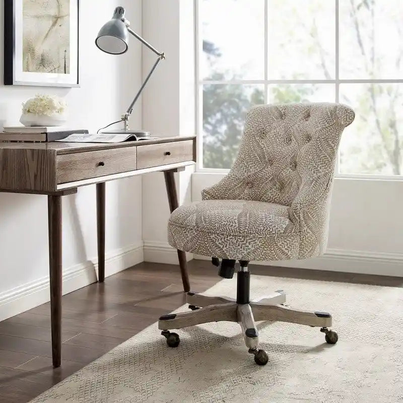 Button-Tufted Swivel Office Chair with Nailhead Accents and Adjustable Height