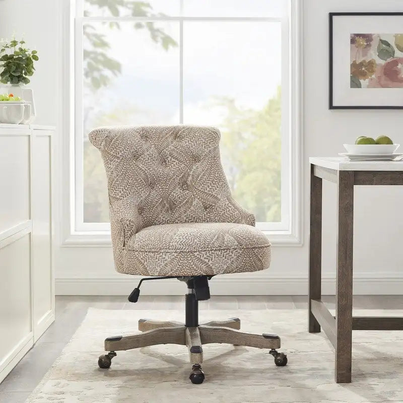 Button-Tufted Swivel Office Chair with Nailhead Accents and Adjustable Height