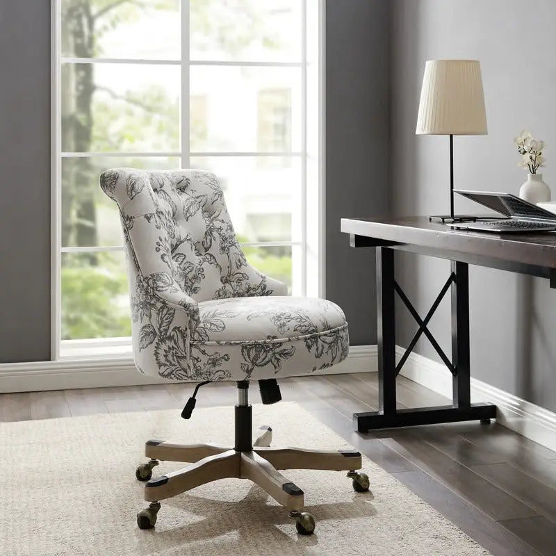 Button-Tufted Swivel Office Chair with Nailhead Accents and Adjustable Height
