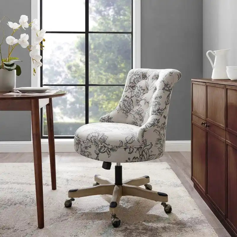 Button-Tufted Swivel Office Chair with Nailhead Accents and Adjustable Height