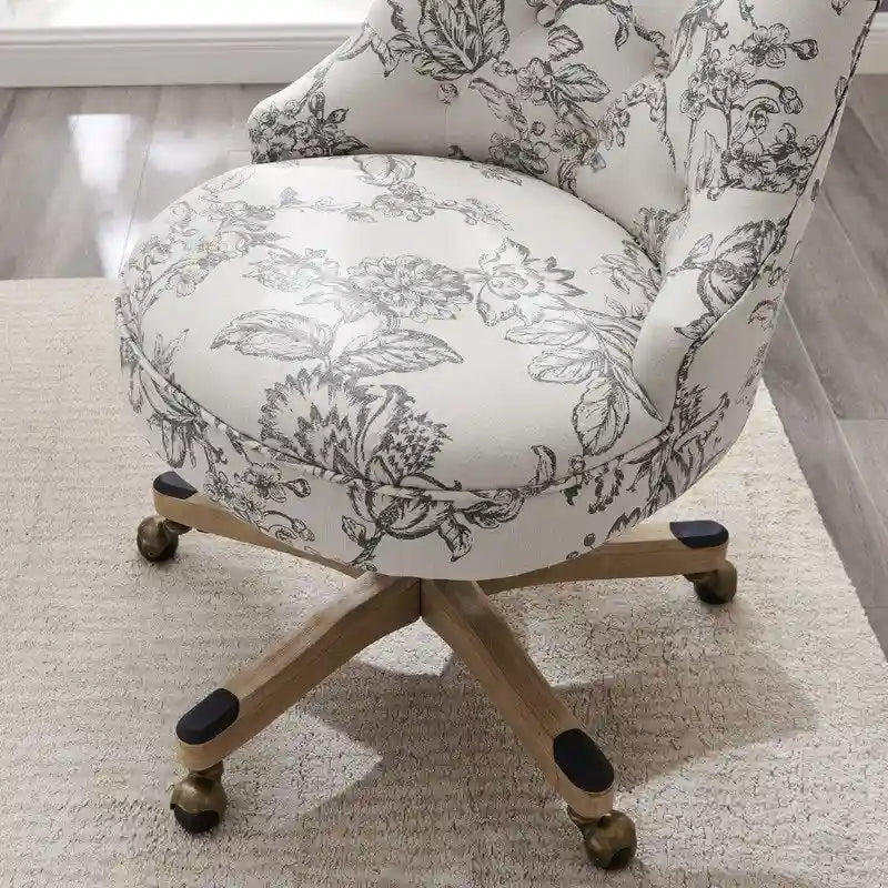 Button-Tufted Swivel Office Chair with Nailhead Accents and Adjustable Height