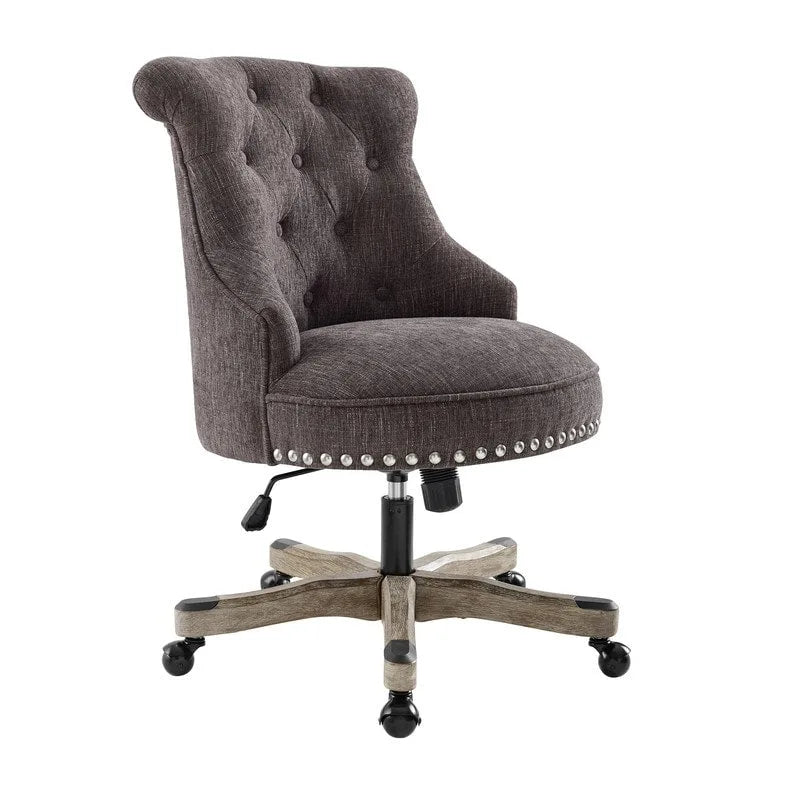 Button-Tufted Swivel Office Chair with Nailhead Accents and Adjustable Height