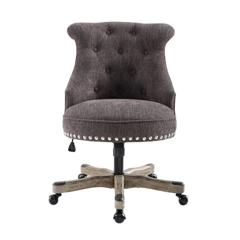 Button-Tufted Swivel Office Chair with Nailhead Accents and Adjustable Height