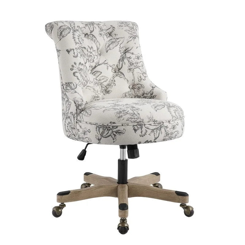 Button-Tufted Swivel Office Chair with Nailhead Accents and Adjustable Height