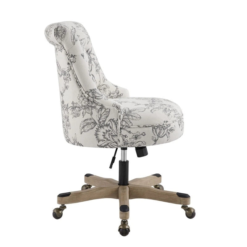 Button-Tufted Swivel Office Chair with Nailhead Accents and Adjustable Height