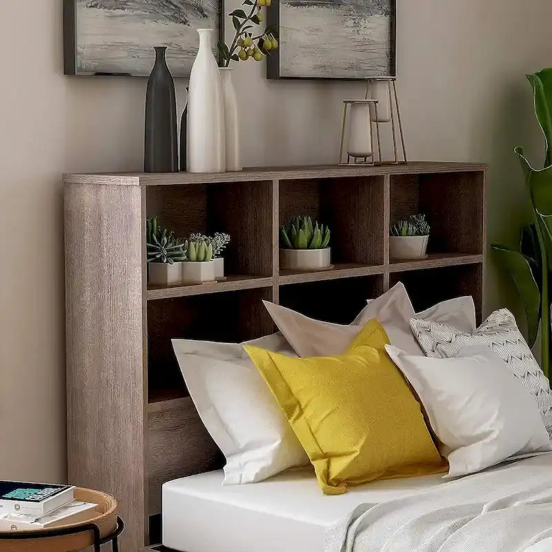 Transitional 6-Shelf Bookcase Headboard in MDF - Twin or Full Size
