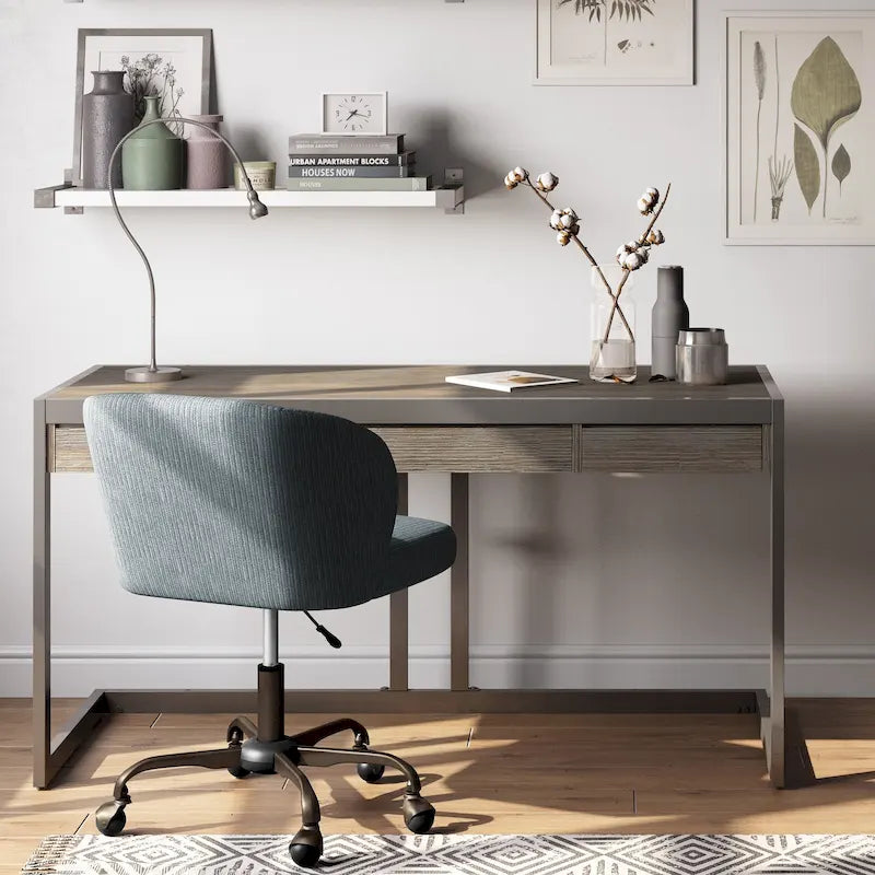 Solid Acacia Wood Industrial Office Desk with Keyboard Tray