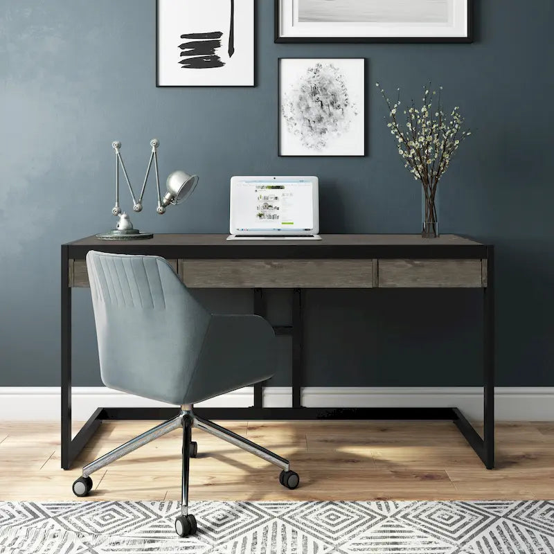 Solid Acacia Wood Industrial Office Desk with Keyboard Tray