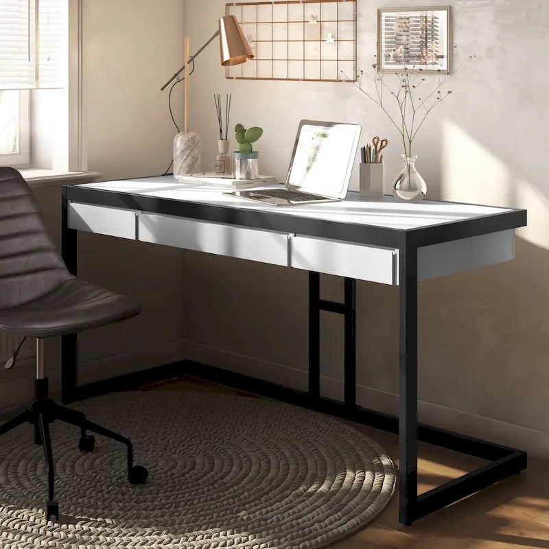 Solid Acacia Wood Industrial Office Desk with Keyboard Tray