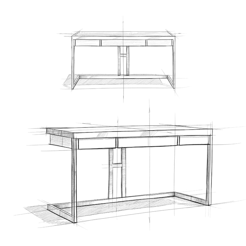 Solid Acacia Wood Industrial Office Desk with Keyboard Tray