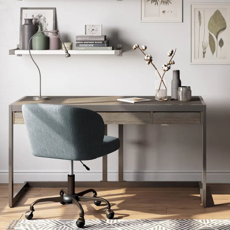 Solid Acacia Wood Industrial Office Desk with Keyboard Tray
