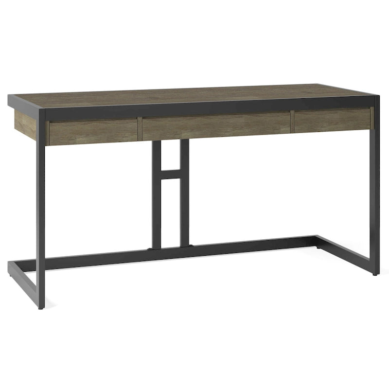 Solid Acacia Wood Industrial Office Desk with Keyboard Tray