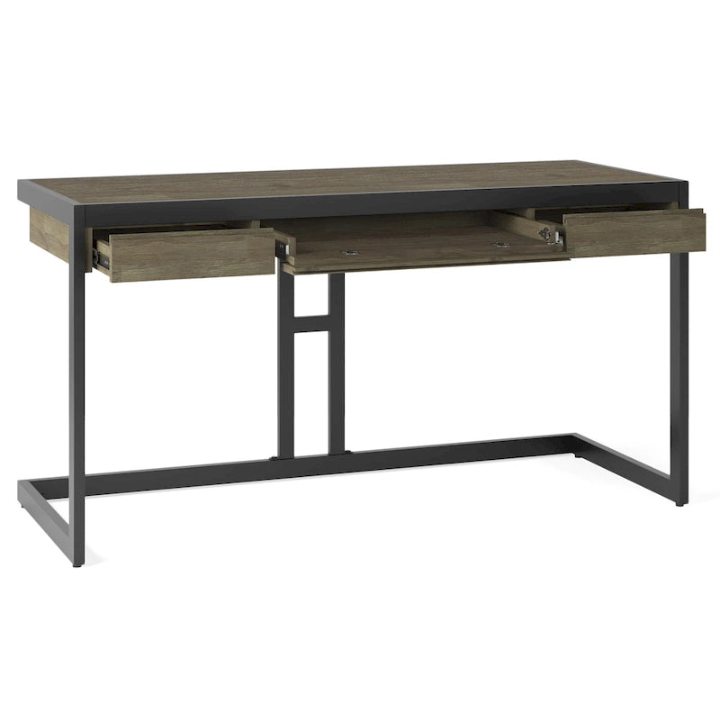 Solid Acacia Wood Industrial Office Desk with Keyboard Tray
