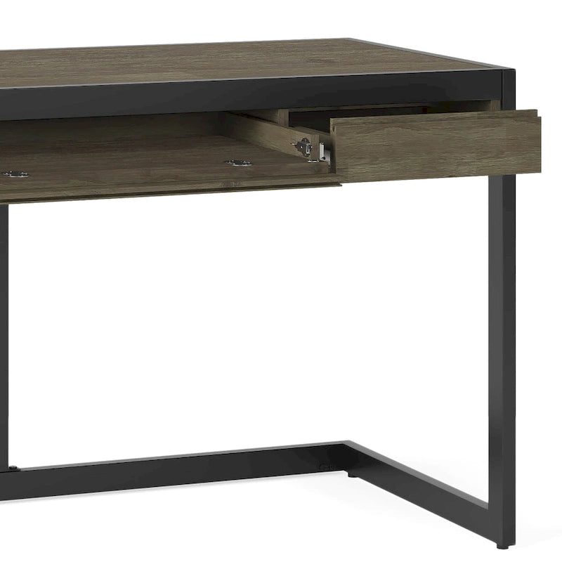 Solid Acacia Wood Industrial Office Desk with Keyboard Tray