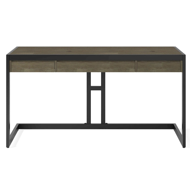 Solid Acacia Wood Industrial Office Desk with Keyboard Tray