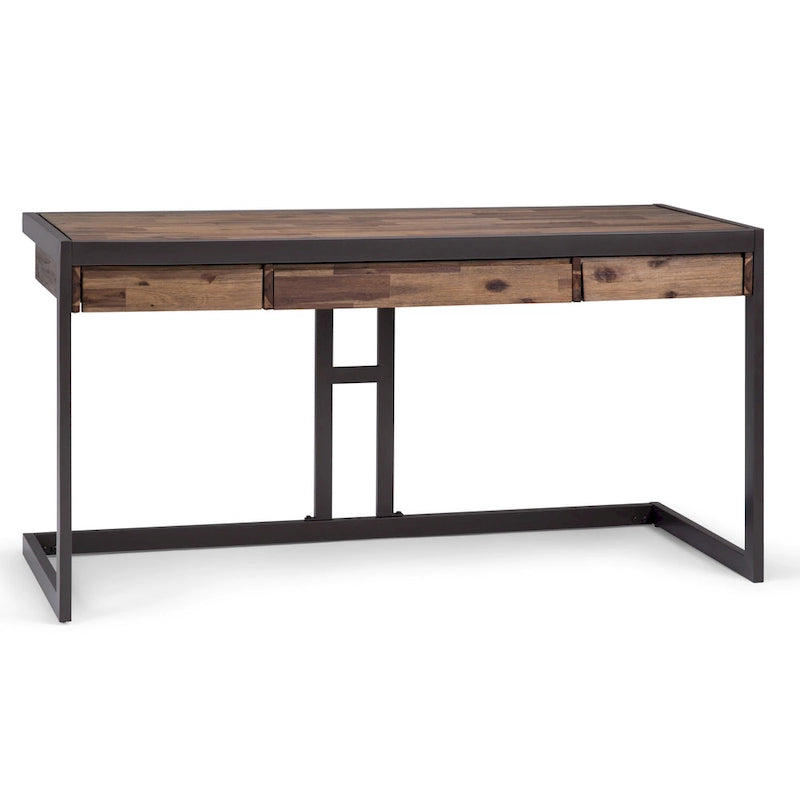 Solid Acacia Wood Industrial Office Desk with Keyboard Tray