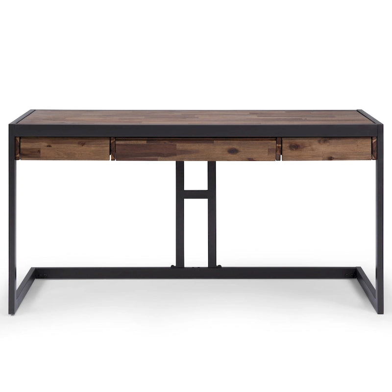 Solid Acacia Wood Industrial Office Desk with Keyboard Tray