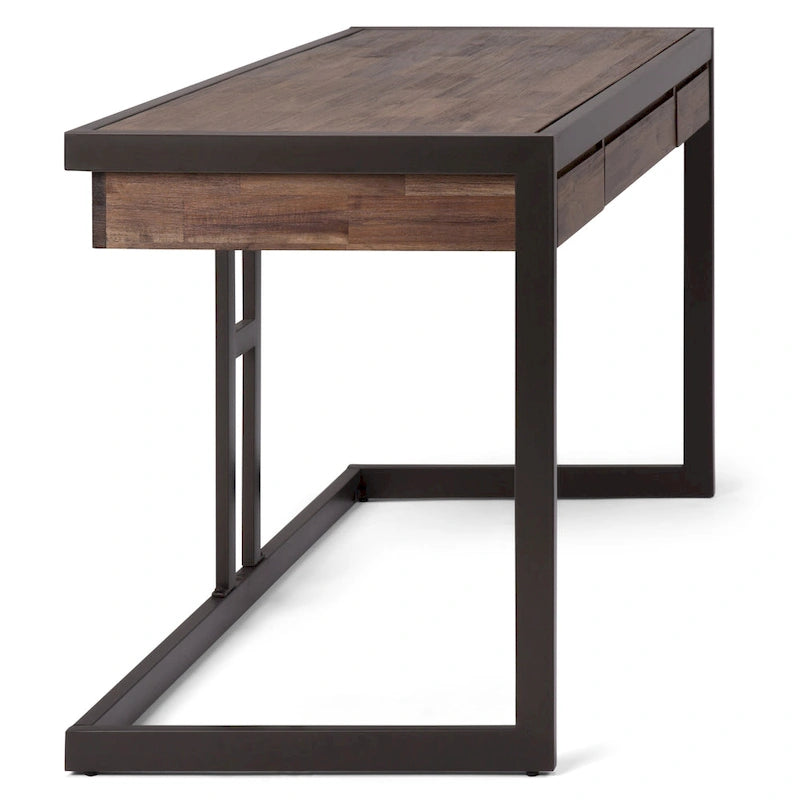 Solid Acacia Wood Industrial Office Desk with Keyboard Tray