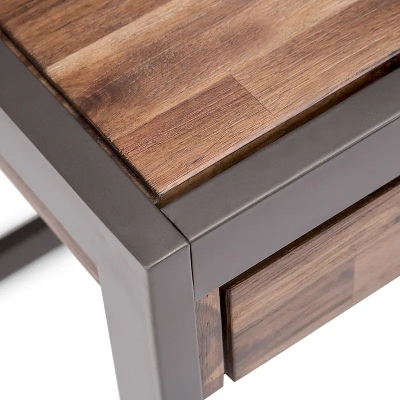 Solid Acacia Wood Industrial Office Desk with Keyboard Tray