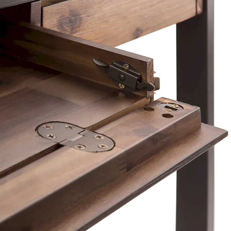 Solid Acacia Wood Industrial Office Desk with Keyboard Tray