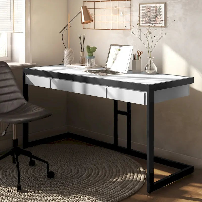 Solid Acacia Wood Industrial Office Desk with Keyboard Tray