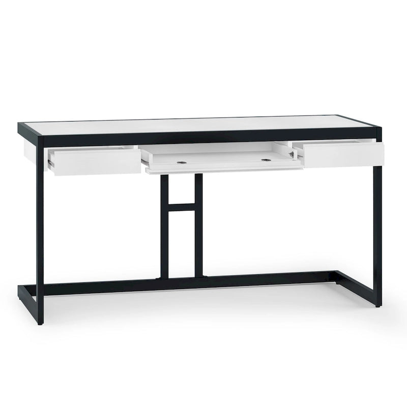 Solid Acacia Wood Industrial Office Desk with Keyboard Tray