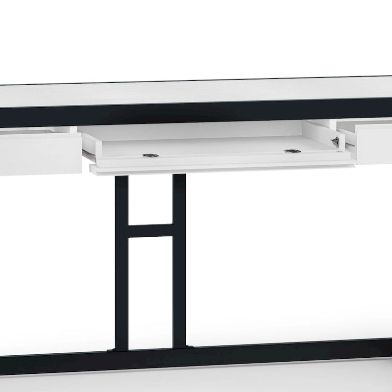 Solid Acacia Wood Industrial Office Desk with Keyboard Tray