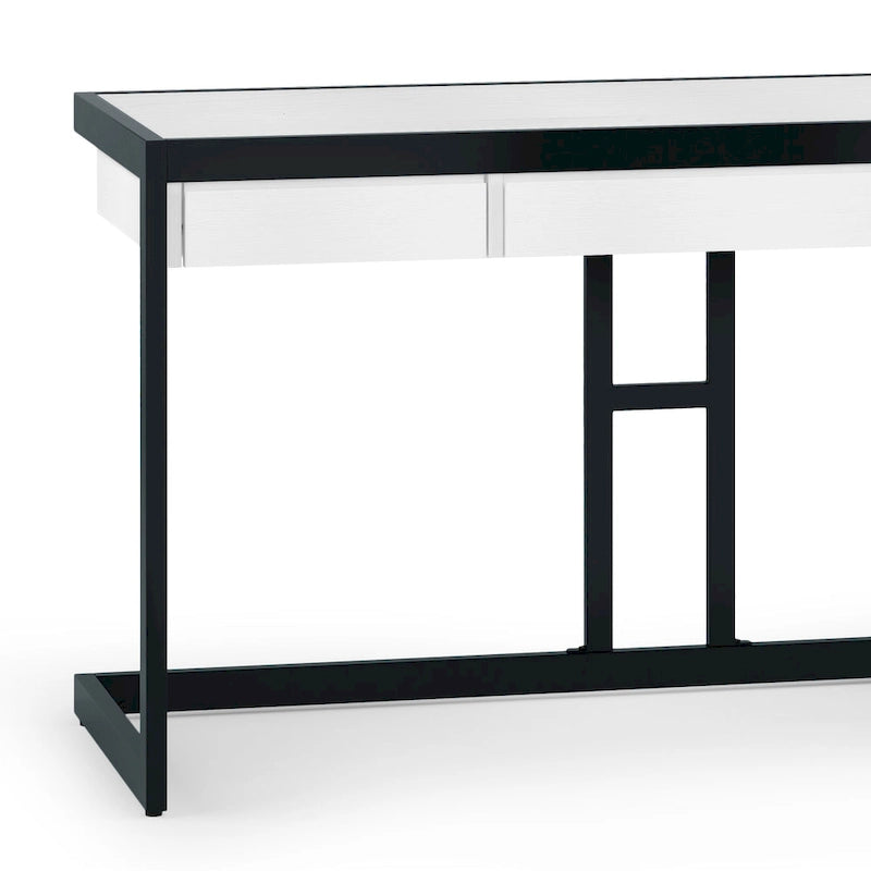 Solid Acacia Wood Industrial Office Desk with Keyboard Tray
