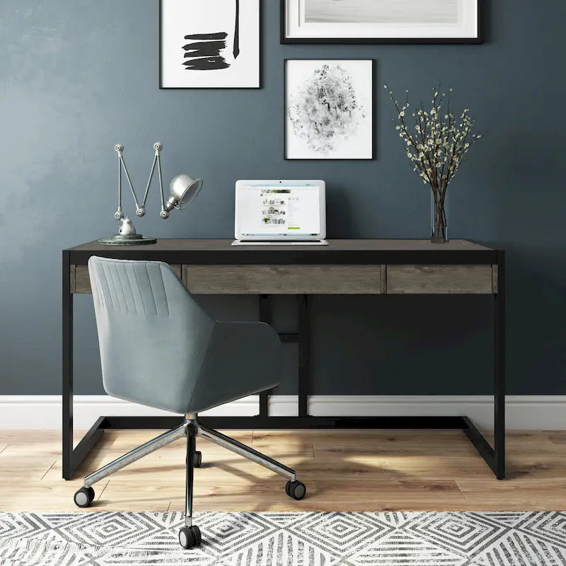 Solid Acacia Wood Industrial Office Desk with Keyboard Tray