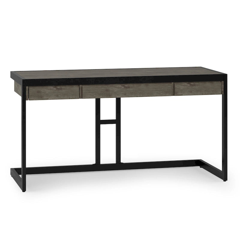 Solid Acacia Wood Industrial Office Desk with Keyboard Tray