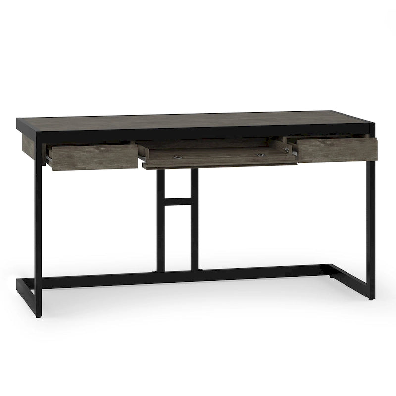 Solid Acacia Wood Industrial Office Desk with Keyboard Tray